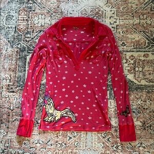 Grail Vintage Y2K Red Star Long Sleeve Tee with Graphic Design Size: Medium (M)